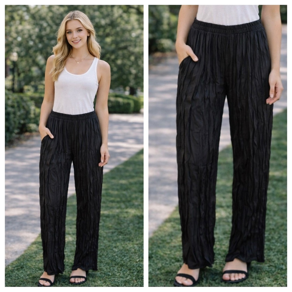 Boa because of Alice Black Pleated silky Pull On Pants Size Medium 23751